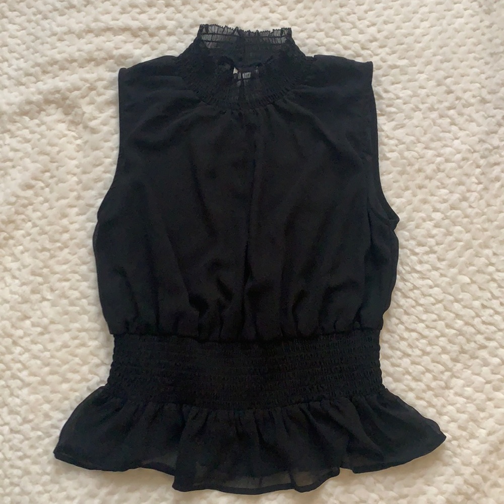 Japna Mock Neck Black Flowy Peplum Top
